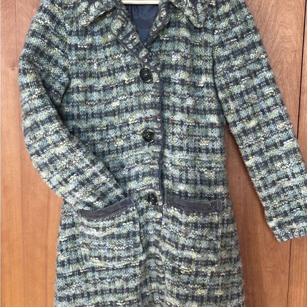 Womens Textured Knit Coat - Green Multi Size M